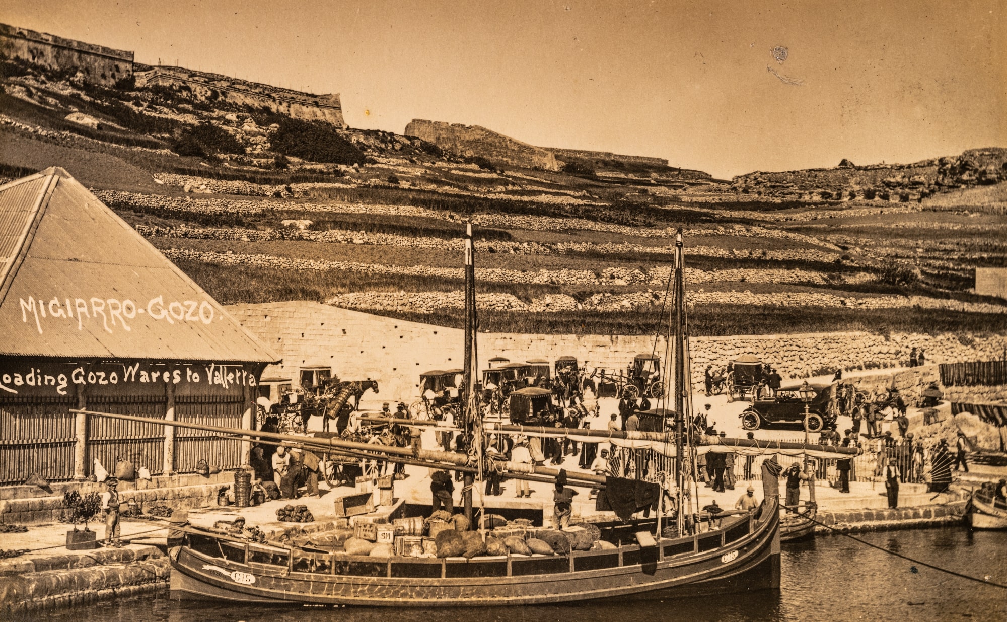 Freight unloading at Mġarr Harbour