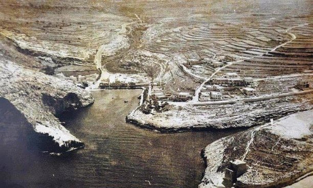 Aerial view of Xlendi bay and valley