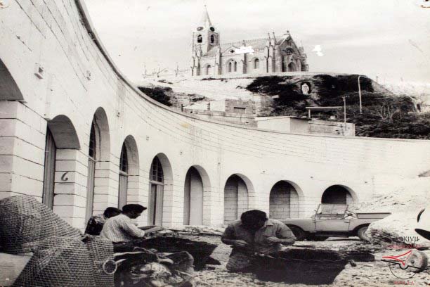 Boathouses with fishermen at work