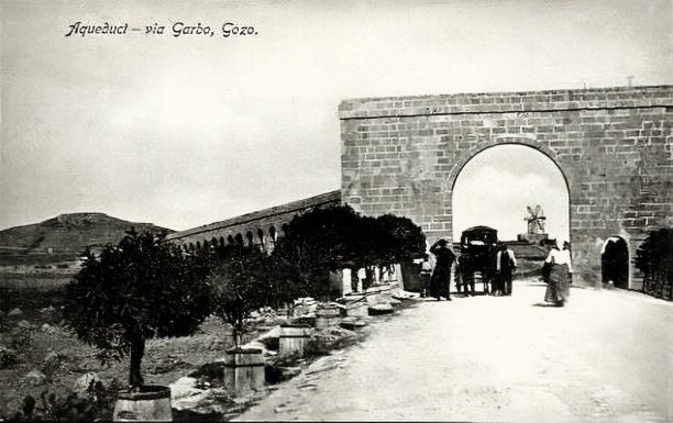British aqueduct and windmill in Għarb