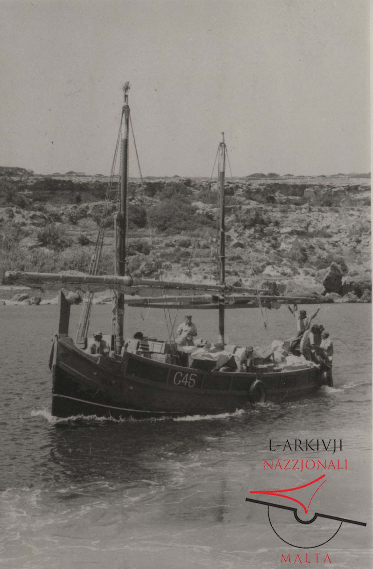 Traditional Gozo boat G45 at sea