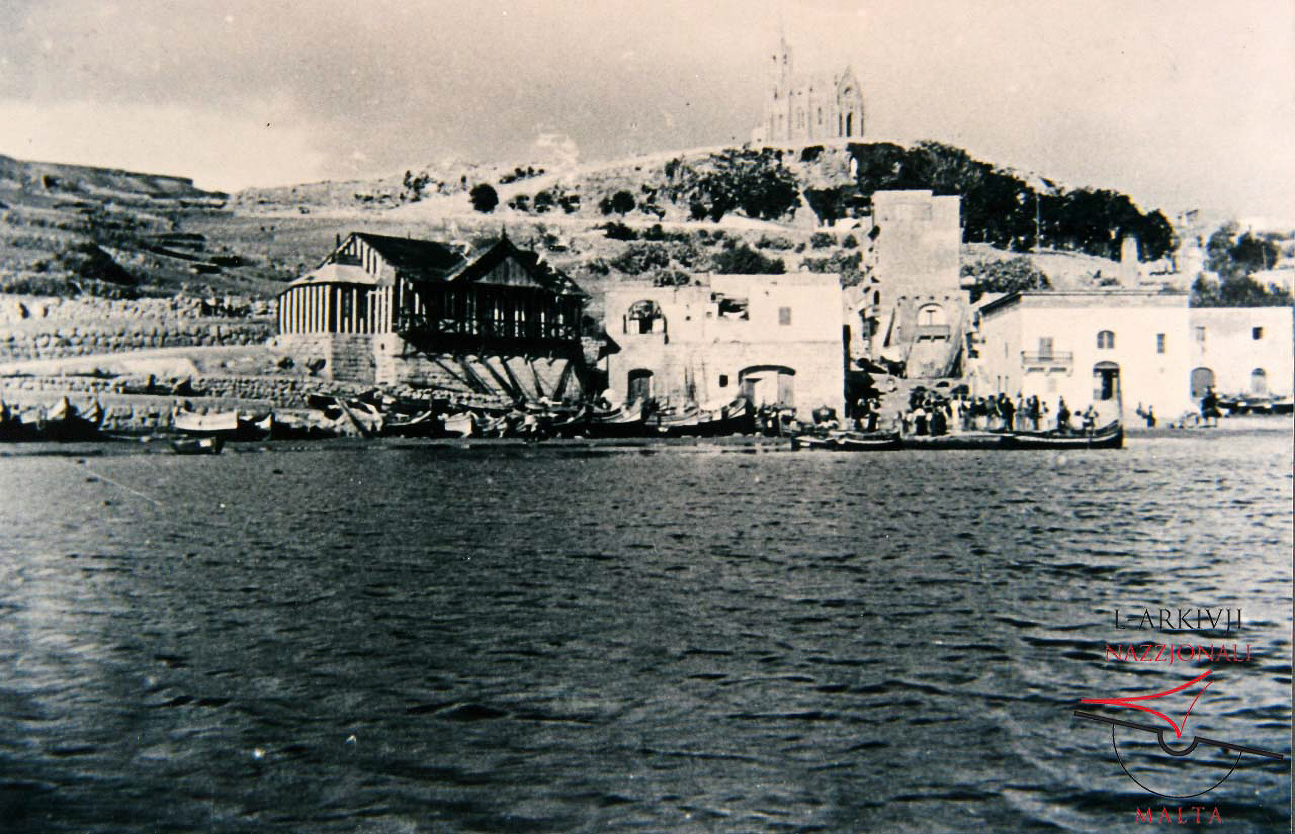 Mġarr Harbour with Barakka and Lourdes Chapel