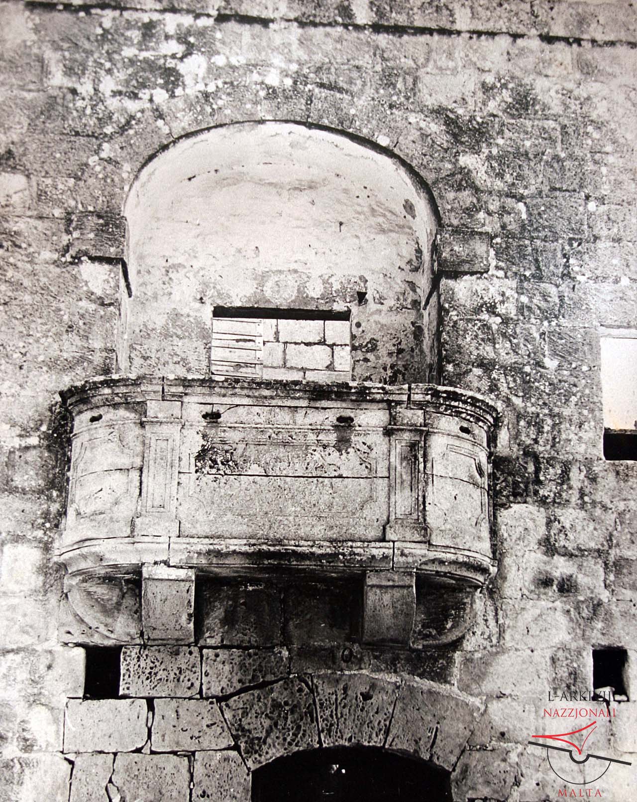 Carved stone balcony